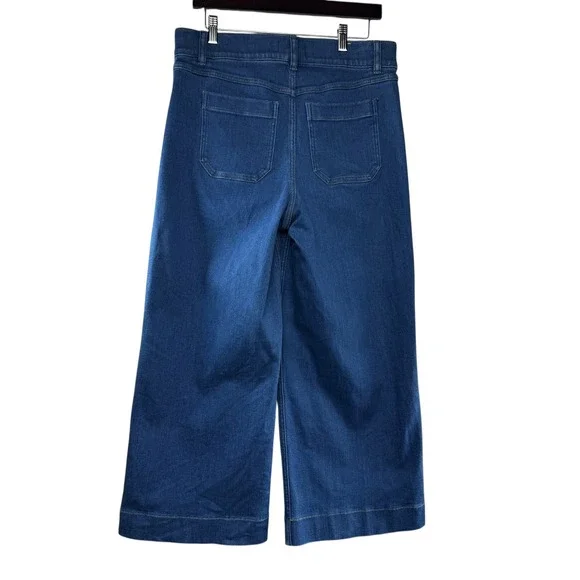 SPANX shape EveryWearCropped Wide Leg Jeans Size L Patch Pockets Washed Blue - Picture 4 of 7